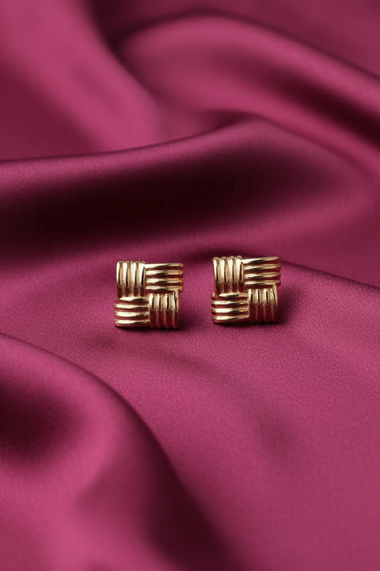 Woven Grid Gold Studs