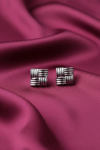 Woven Grid Gold Studs
