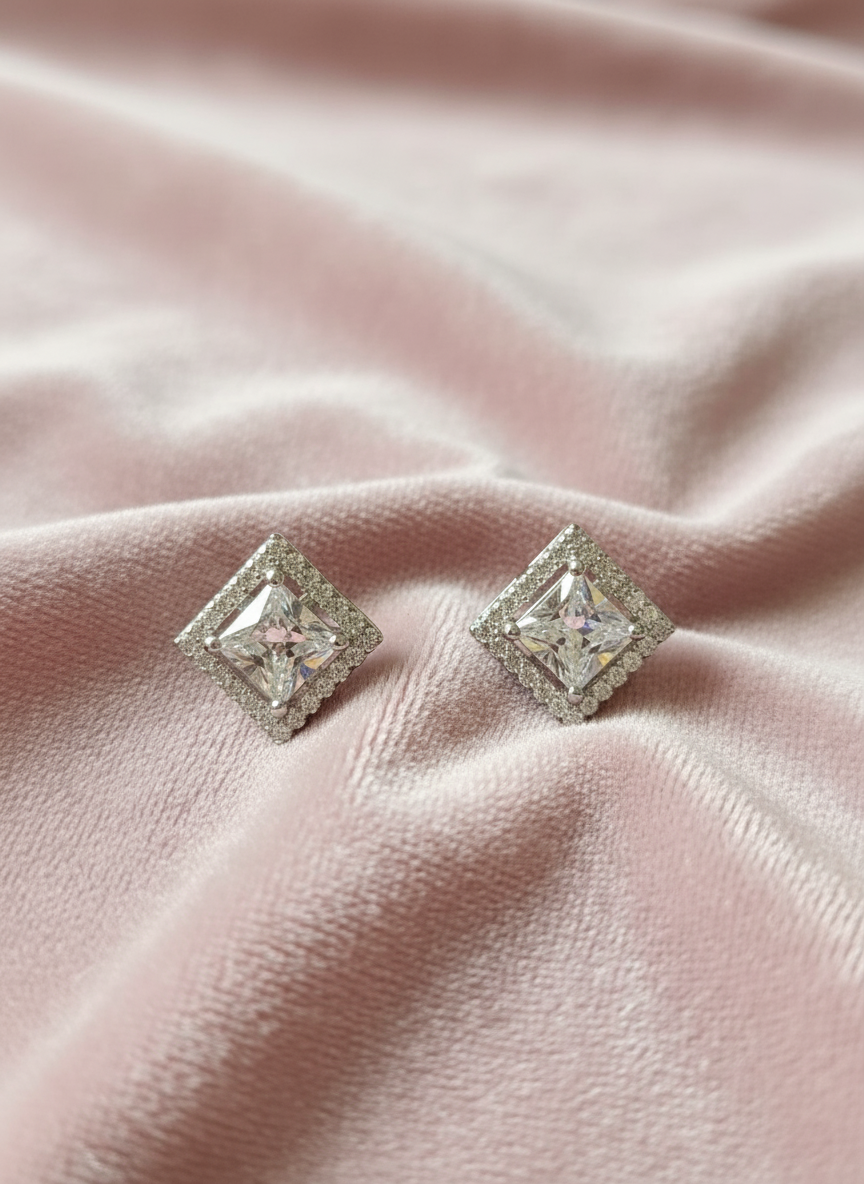 LumiSquare Halo Silver Studs