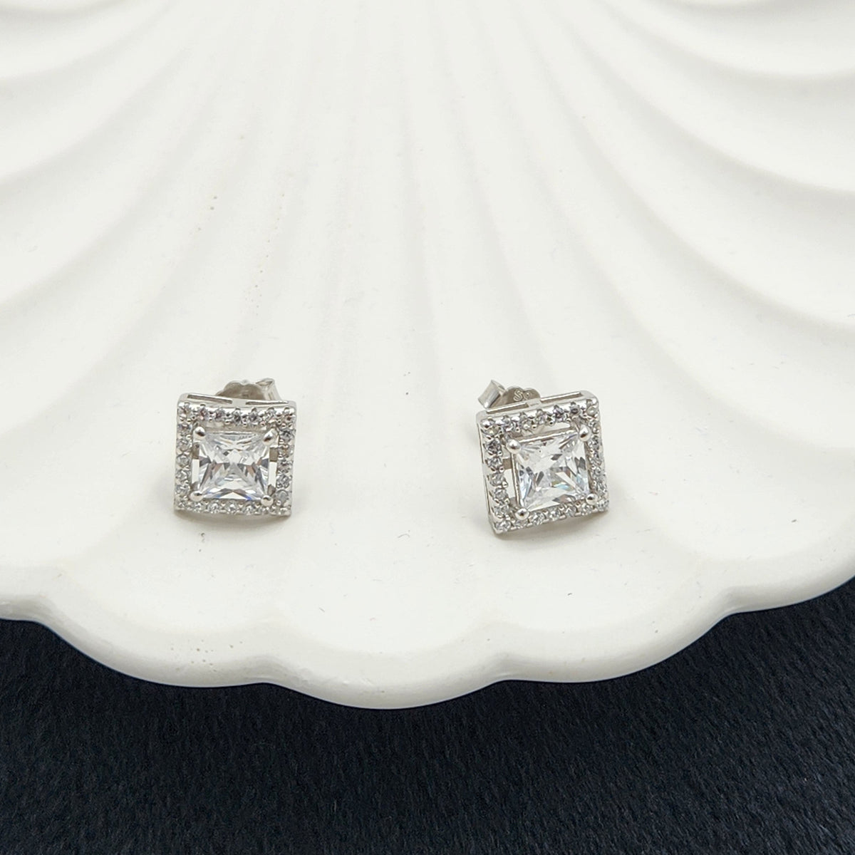 LumiSquare Halo Silver Studs