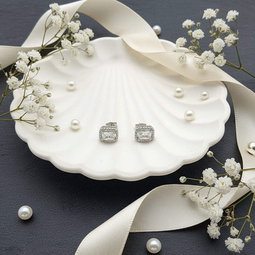 Radiant Halo Silver Studs