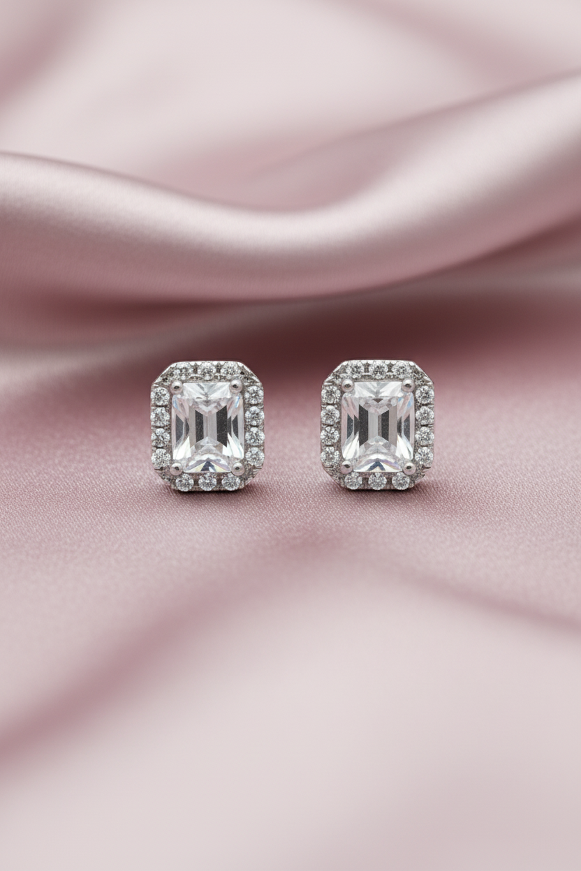 Radiant Halo Silver Studs
