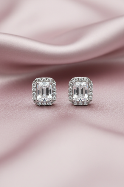 Radiant Halo Silver Studs