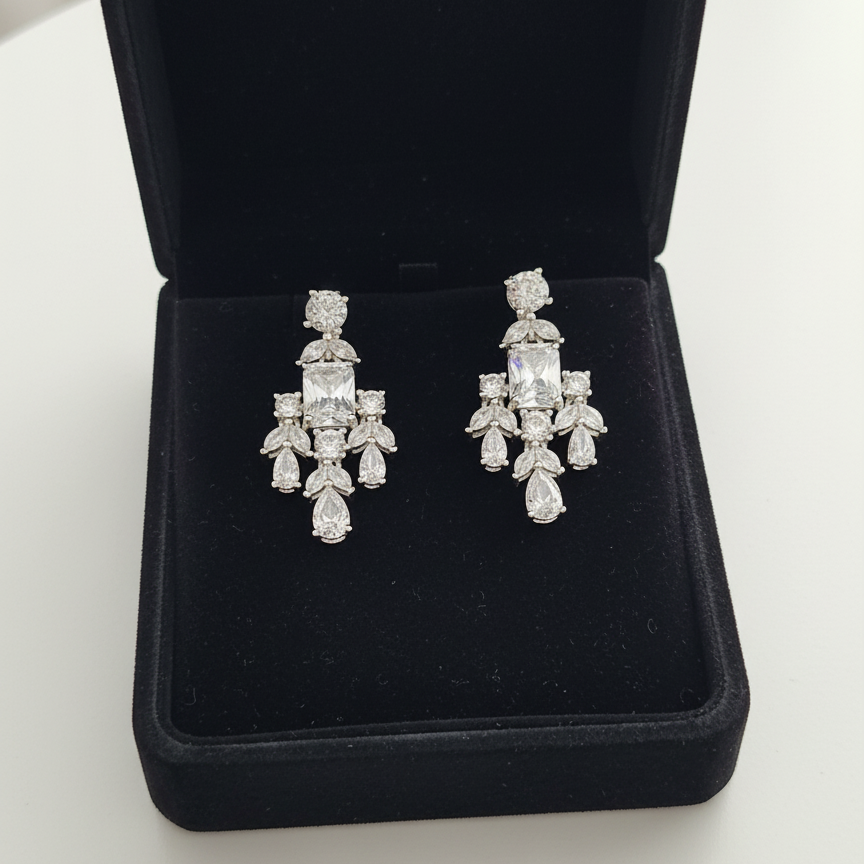 Silver Crystal Petal Cascade Drops