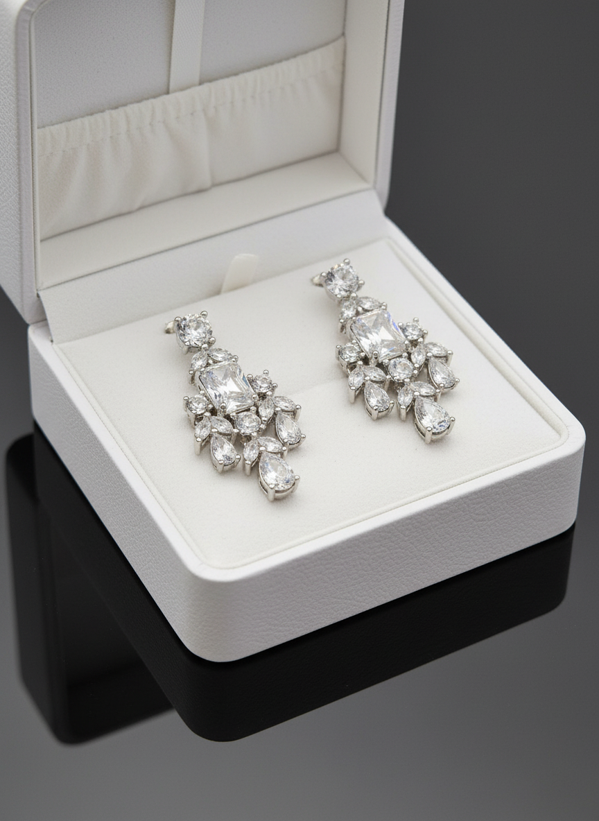 Silver Crystal Petal Cascade Drops