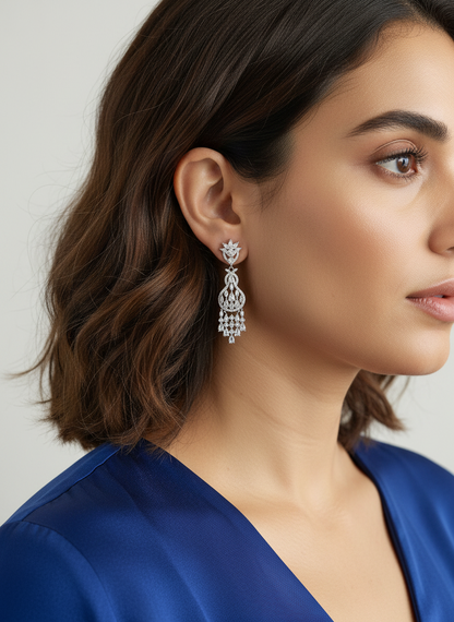 Silver Lotus Royale Chandelier Earrings