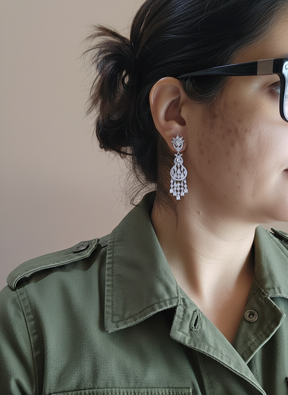 Silver Lotus Royale Chandelier Earrings