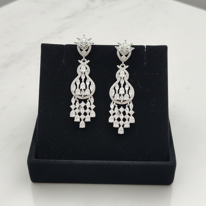 Silver Lotus Royale Chandelier Earrings