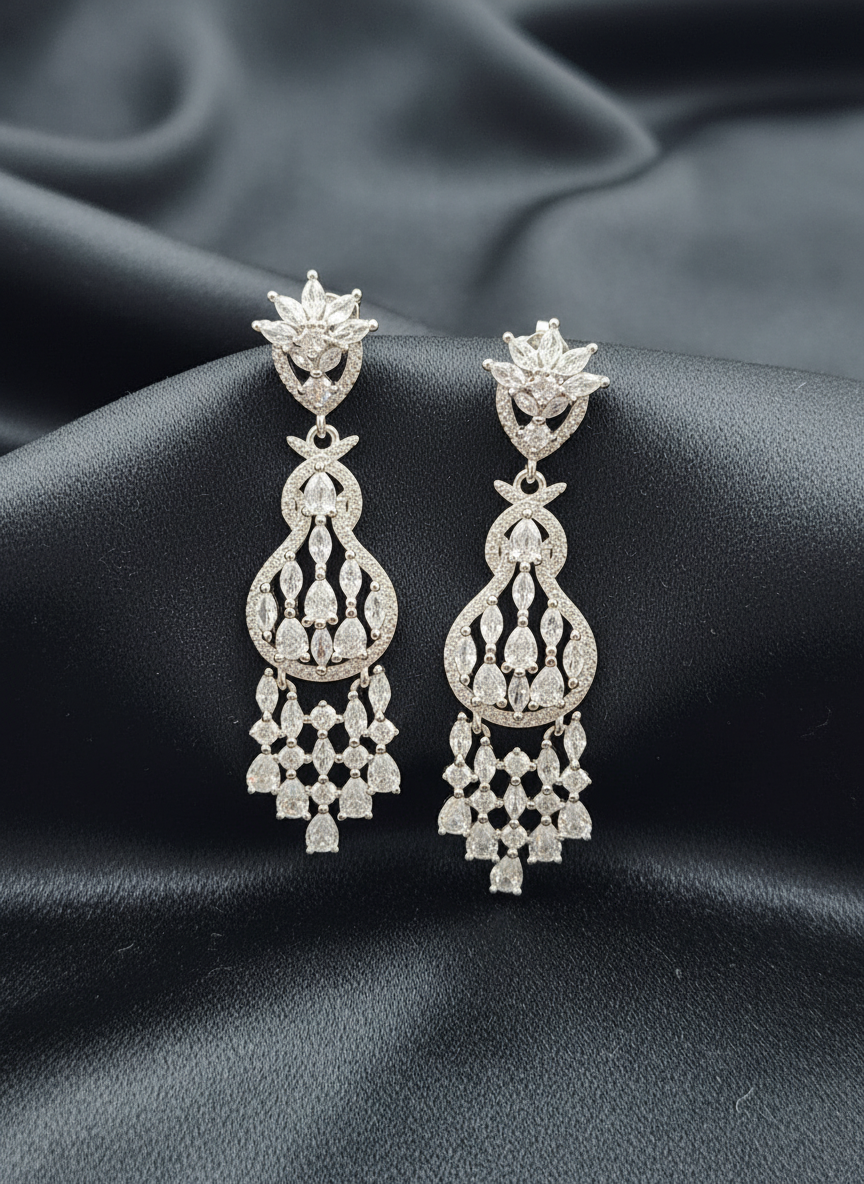 Silver Lotus Royale Chandelier Earrings
