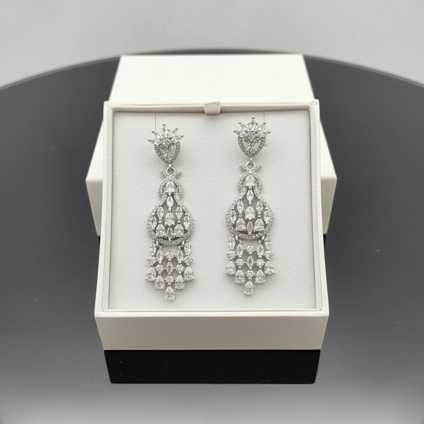 Silver Lotus Royale Chandelier Earrings