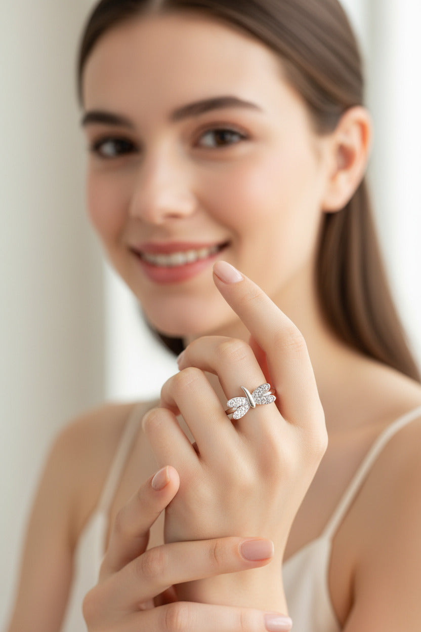 Crystal Dragonfly Whisper Silver Ring