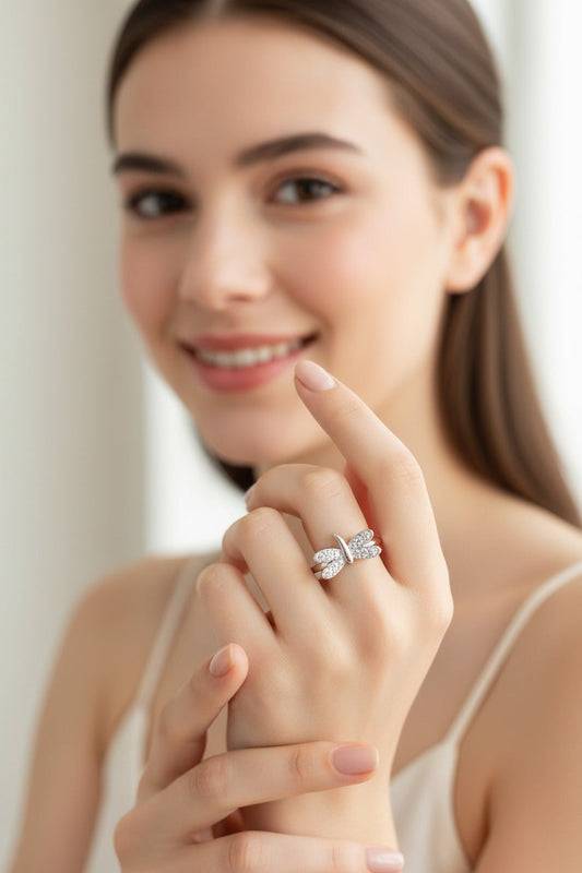 Crystal Dragonfly Whisper Silver Ring