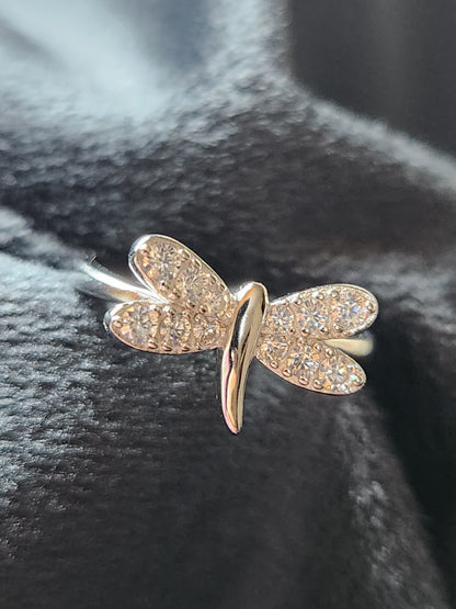 Crystal Dragonfly Whisper Silver Ring
