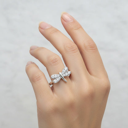 Crystal Dragonfly Whisper Silver Ring