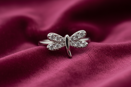 Crystal Dragonfly Whisper Silver Ring
