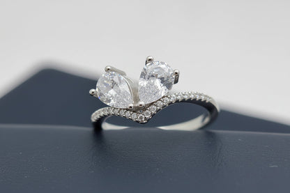 Twin Heart Sparkle Silver Ring