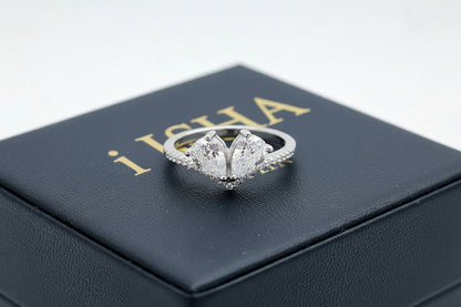 Twin Heart Sparkle Silver Ring