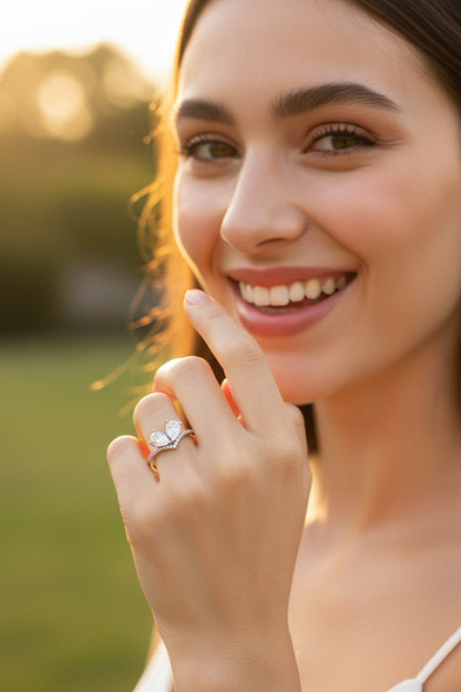 Twin Heart Sparkle Silver Ring