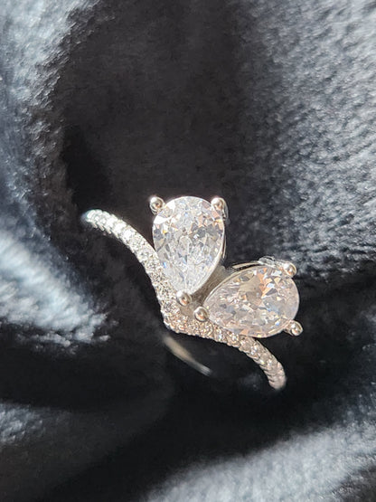 Twin Heart Sparkle Silver Ring