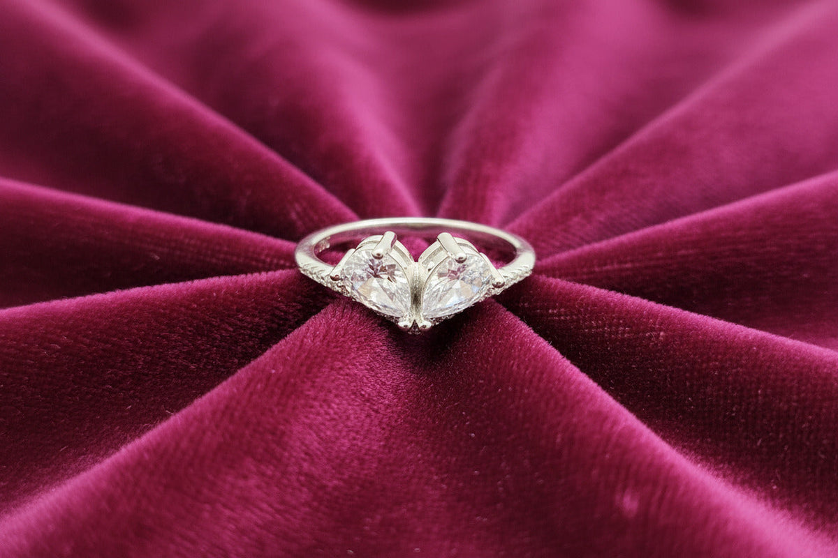 Twin Heart Sparkle Silver Ring