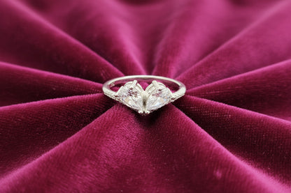 Twin Heart Sparkle Silver Ring