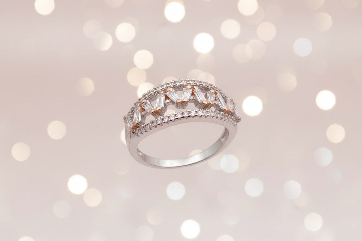 Royal Baguette Crown Silver Ring
