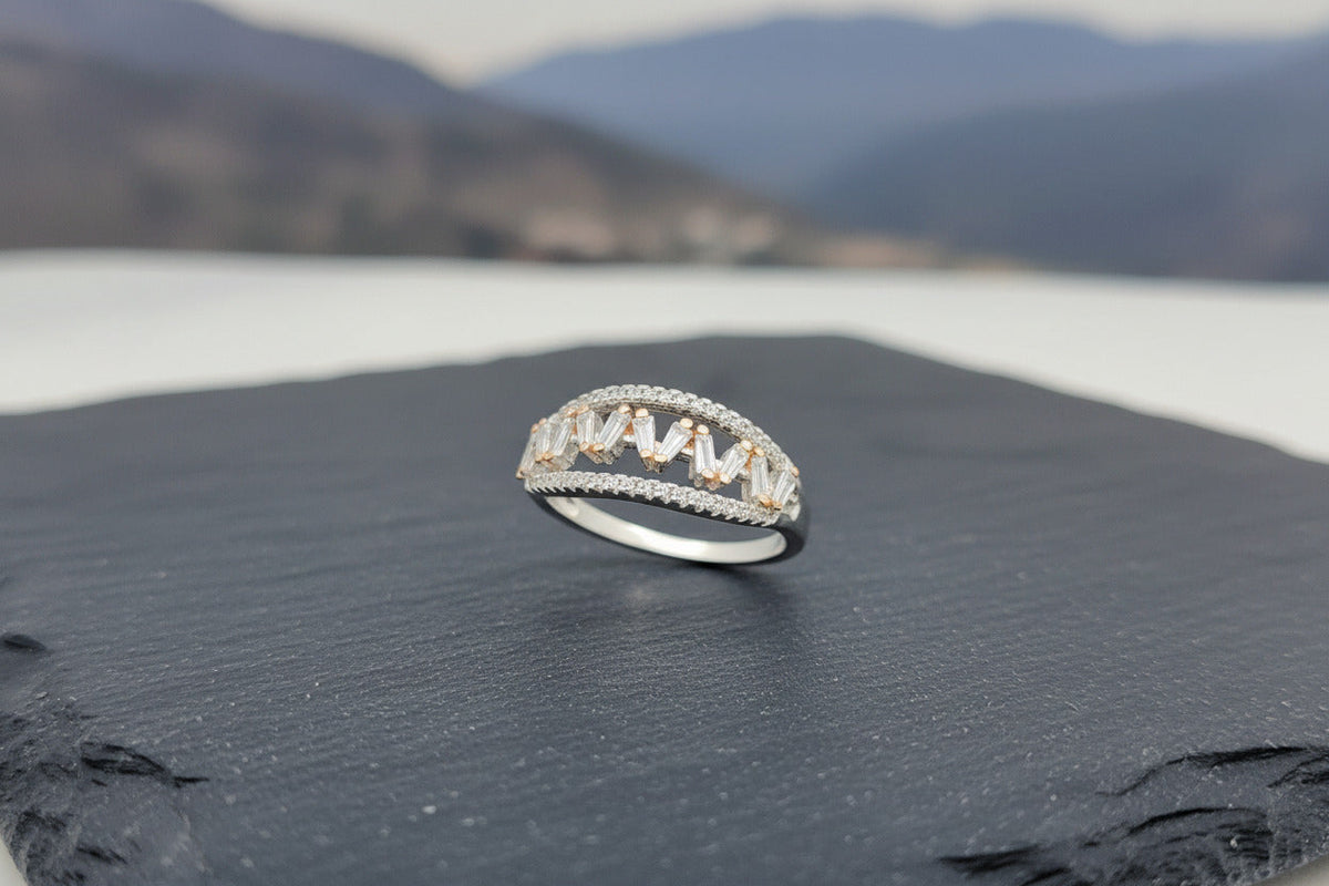 Royal Baguette Crown Silver Ring