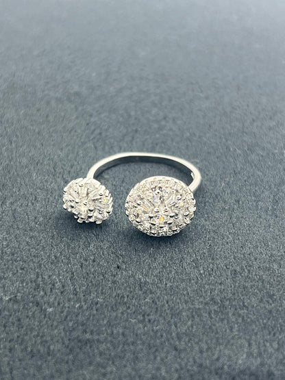 Twin Sparkle Dome Silver Ring