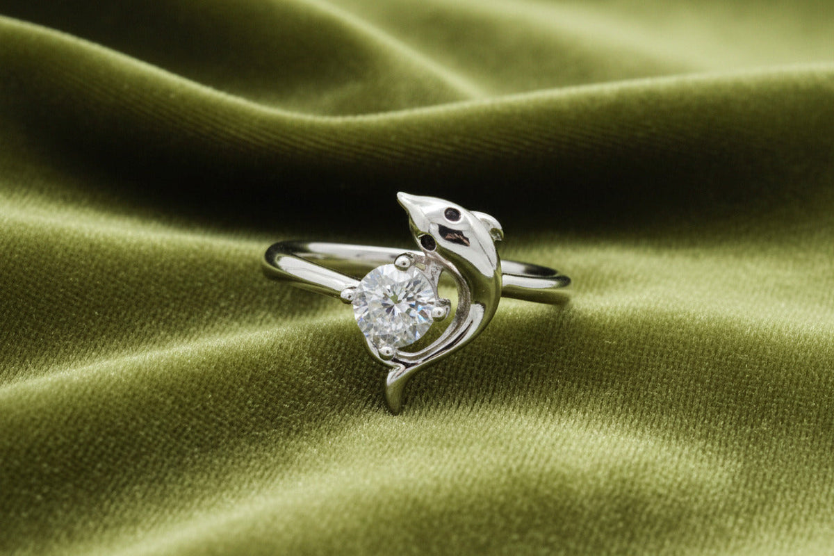 Luna Dolphin Solitaire Silver Ring