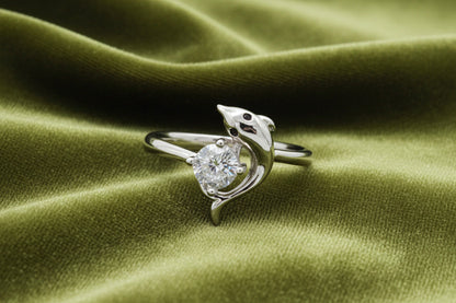 Luna Dolphin Solitaire Silver Ring