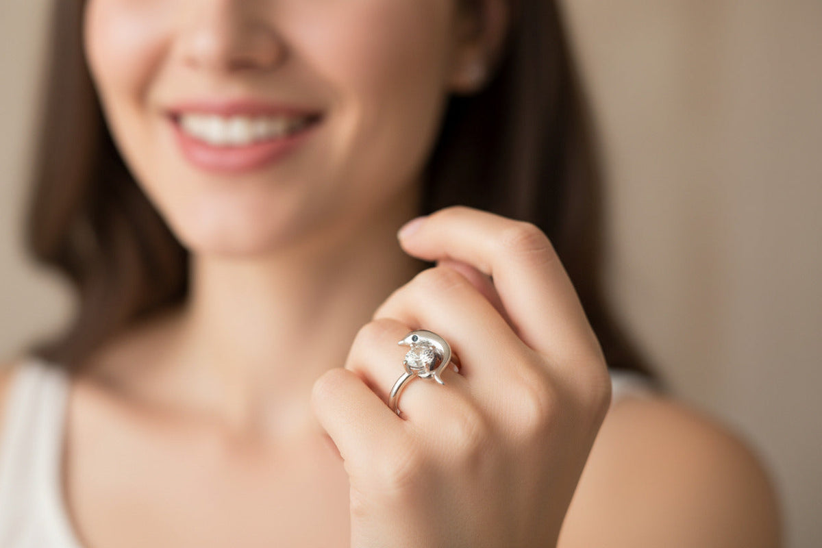 Luna Dolphin Solitaire Silver Ring
