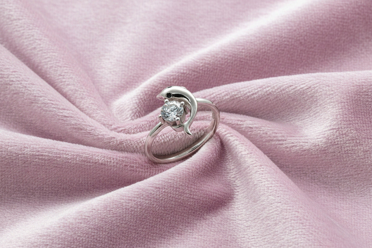 Luna Dolphin Solitaire Silver Ring