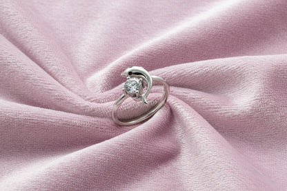 Luna Dolphin Solitaire Silver Ring