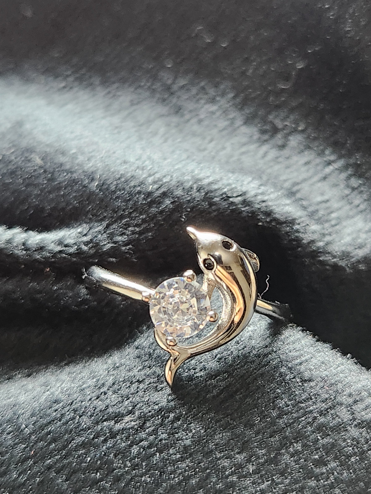 Luna Dolphin Solitaire Silver Ring