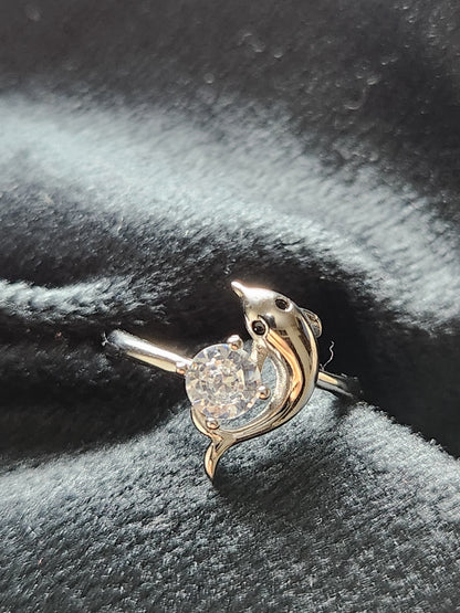 Luna Dolphin Solitaire Silver Ring