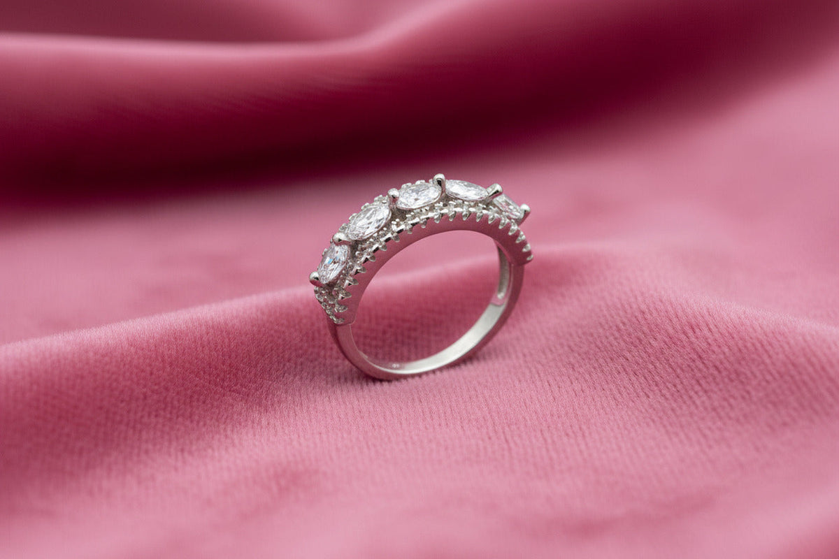 Eternal Glow Five Stone Silver Band