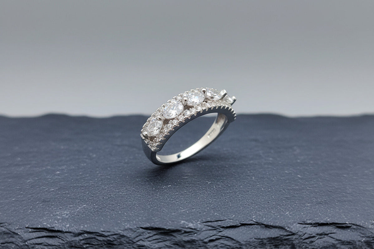 Eternal Glow Five Stone Silver Band