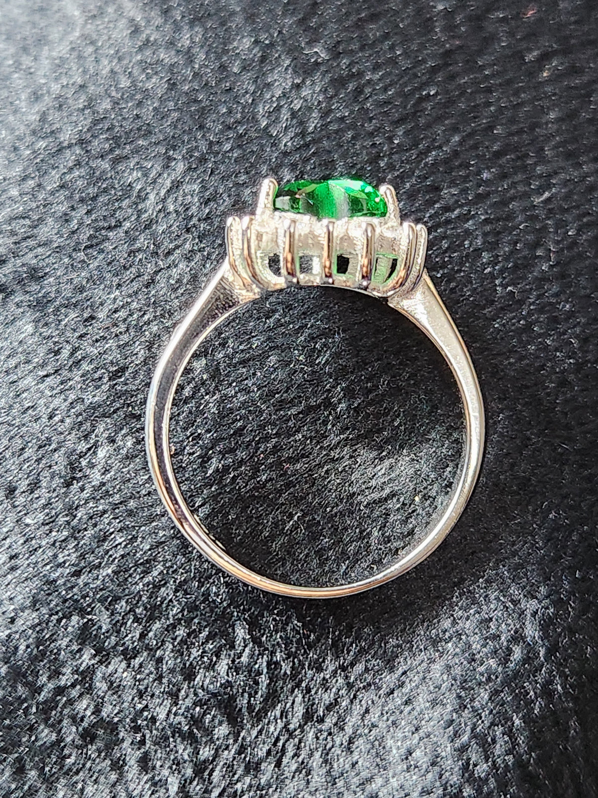 Emerald Heart Halo Silver Ring