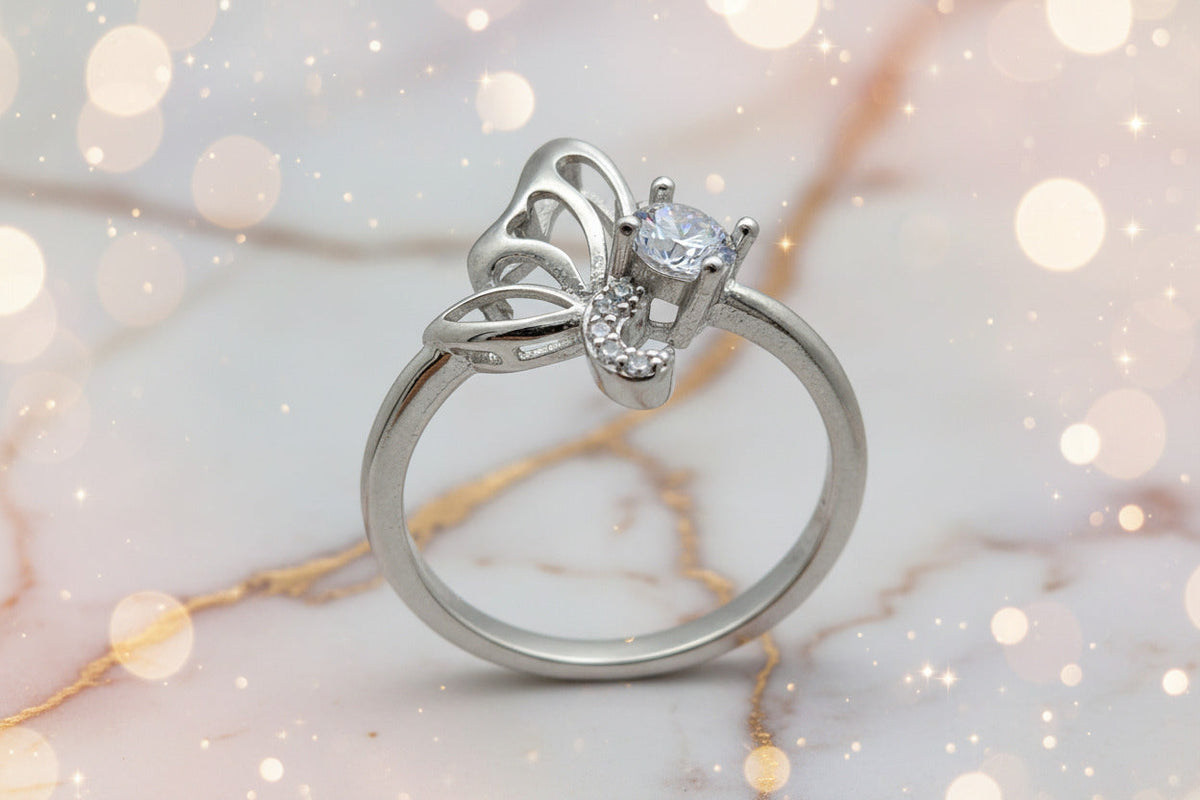 Flutter Bloom Solitaire Silver Ring