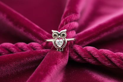 Wise Wink Owl Silver Ring
