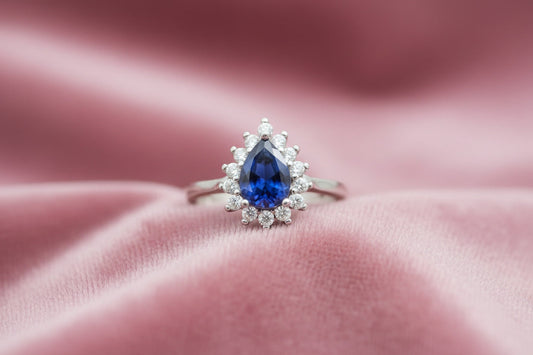 Sapphire Dewdrop Halo Silver Ring