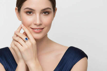 Sapphire Dewdrop Halo Silver Ring