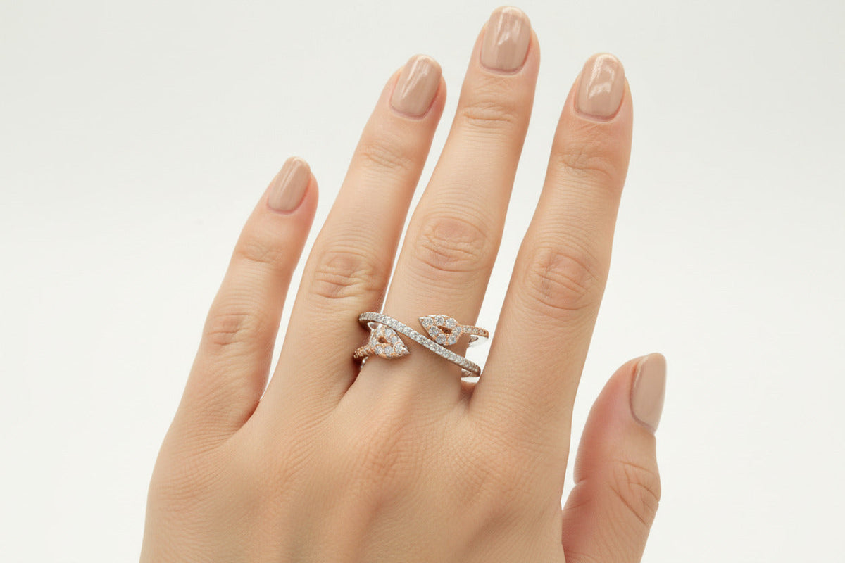 Twin Leaf Wrap Silver Ring
