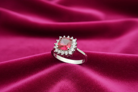 Ruby Glow Halo Silver Ring