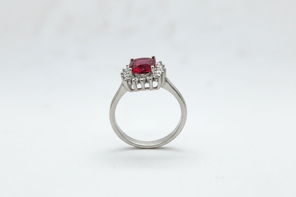 Ruby Glow Halo Silver Ring