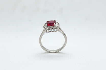 Ruby Glow Halo Silver Ring