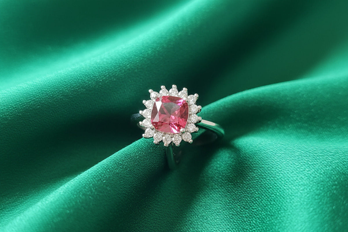 Ruby Glow Halo Silver Ring