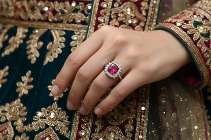 Ruby Glow Halo Silver Ring