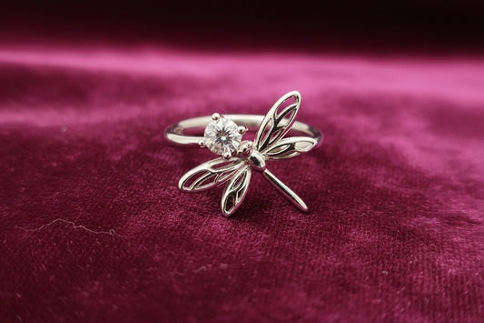 Crystal Dragonfly Silver Ring