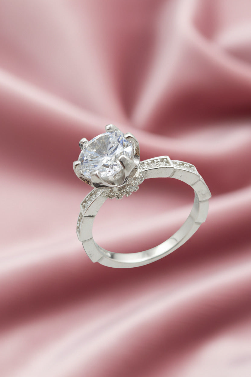 Crownflare Solitaire Silver Ring